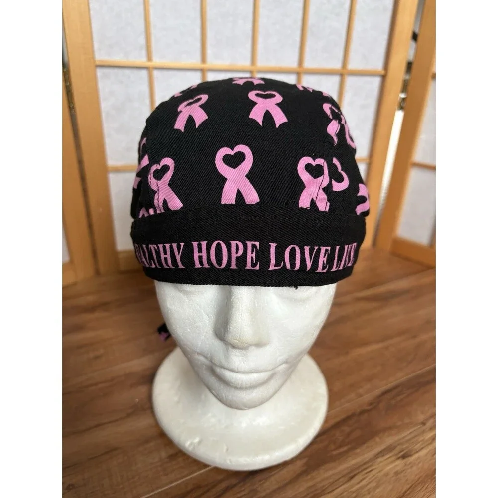 Breast Cancer Healthy Hope Love Live Pink Ribbon Doo Rag Skull Cap Head Wrap
